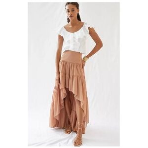 Erika Peña Anthropologie | Romantic Tiered High-Low Maxi Skirt Rose Rita | XS/S